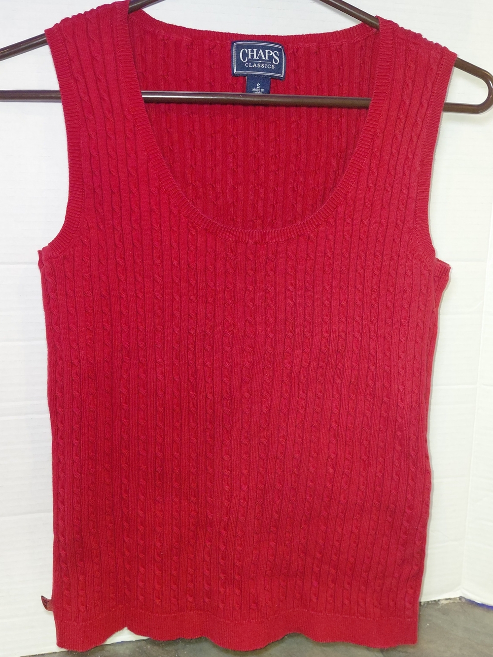 ​Y2K Vintage Chaps Red Cable Knit Sweater Vest Tank Top 100% Cotton Small
